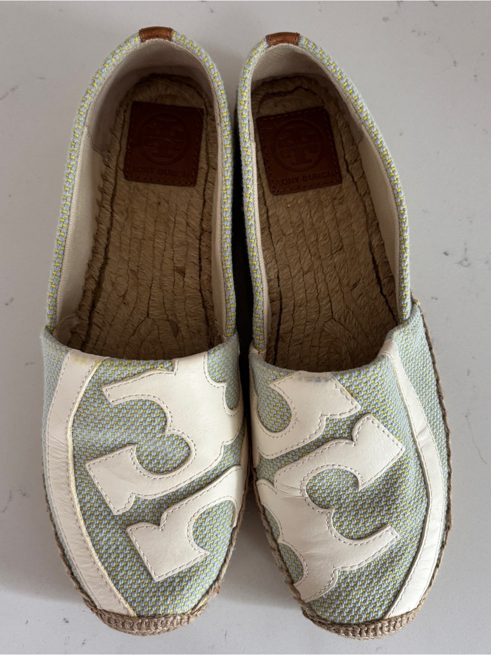 Tory Burch Canvas & Leather Flat Espadrilles Mint Green Size 8.5